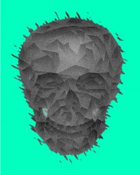 Grandes pinturas digitais de caveiras.