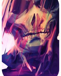 Grandes pinturas digitais de caveiras.