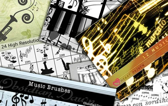 coleção com 5 packs de brushes de notas musicais para photoshop (5)