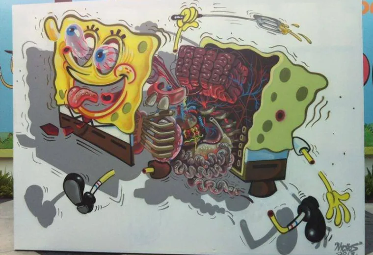 Desenhos animados e Anatomia juntos em Arte urbana feitos por Nychos (9)