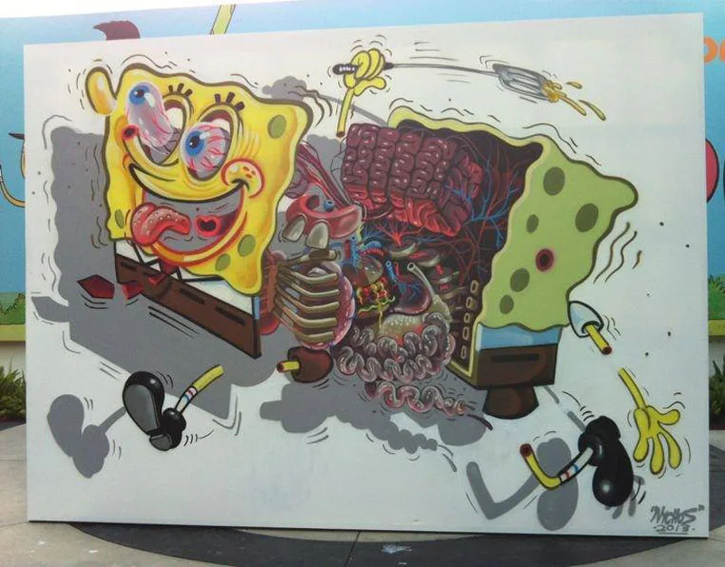 Desenhos animados e Anatomia juntos em Arte urbana feitos por Nychos (9)