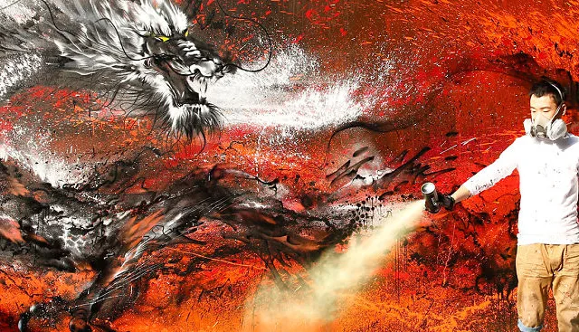 Arte urbana de um grande dragão chinês (1)