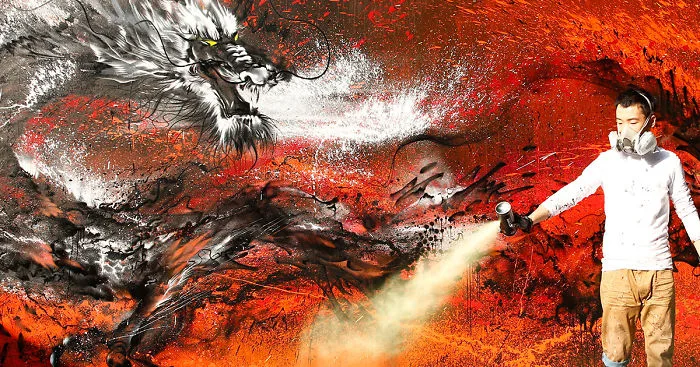 Arte urbana de um grande dragão chinês (1)