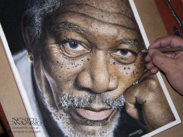 Desenhos realistas de Morgan Freeman por Néstor Canavarro (5)