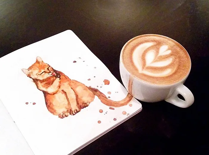 Desenhos criativos de gatos feitos com café (7)