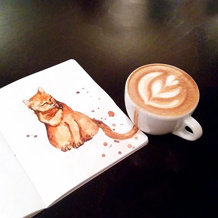 Desenhos criativos de gatos feitos com café (7)