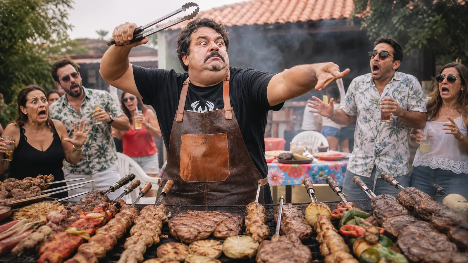 pessoa como fiscal do churrasco em cena engraçada criada com IA