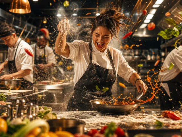 capa sem texto de chef famoso em cozinha caótica criado por ia
