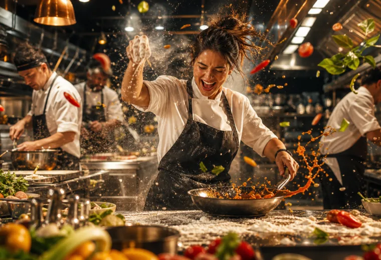 capa sem texto de chef famoso em cozinha caótica criado por ia