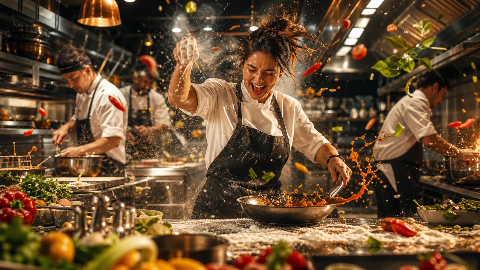 capa sem texto de chef famoso em cozinha caótica criado por ia