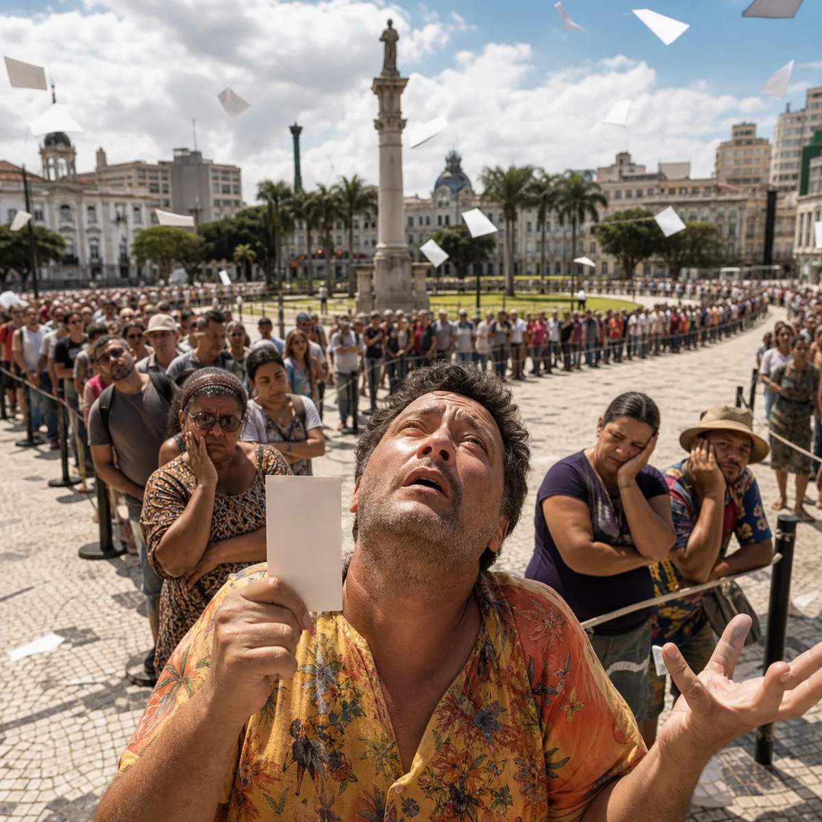a fila que dava volta na praça criado com IA