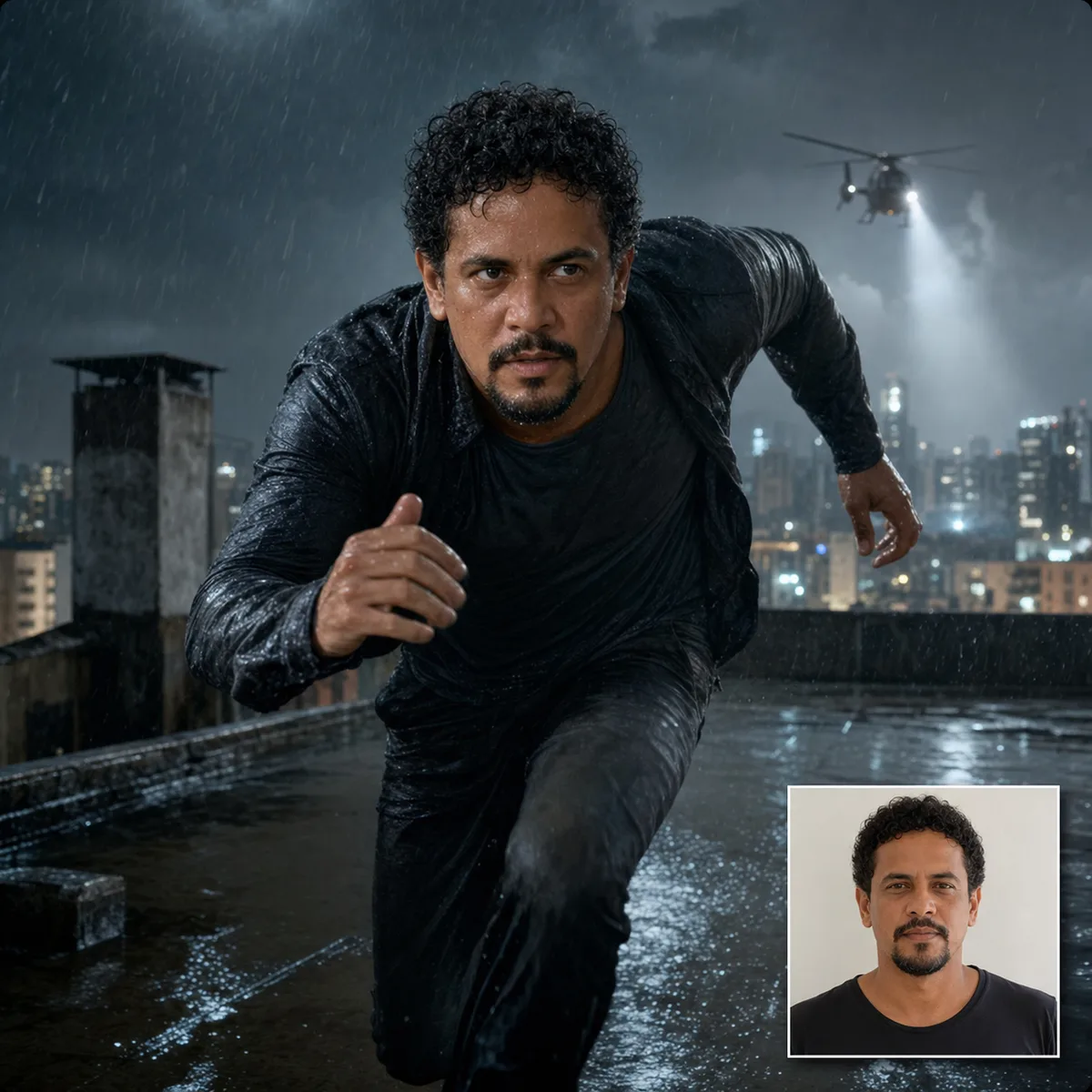 corrida no telhado com antes e depois criado com IA