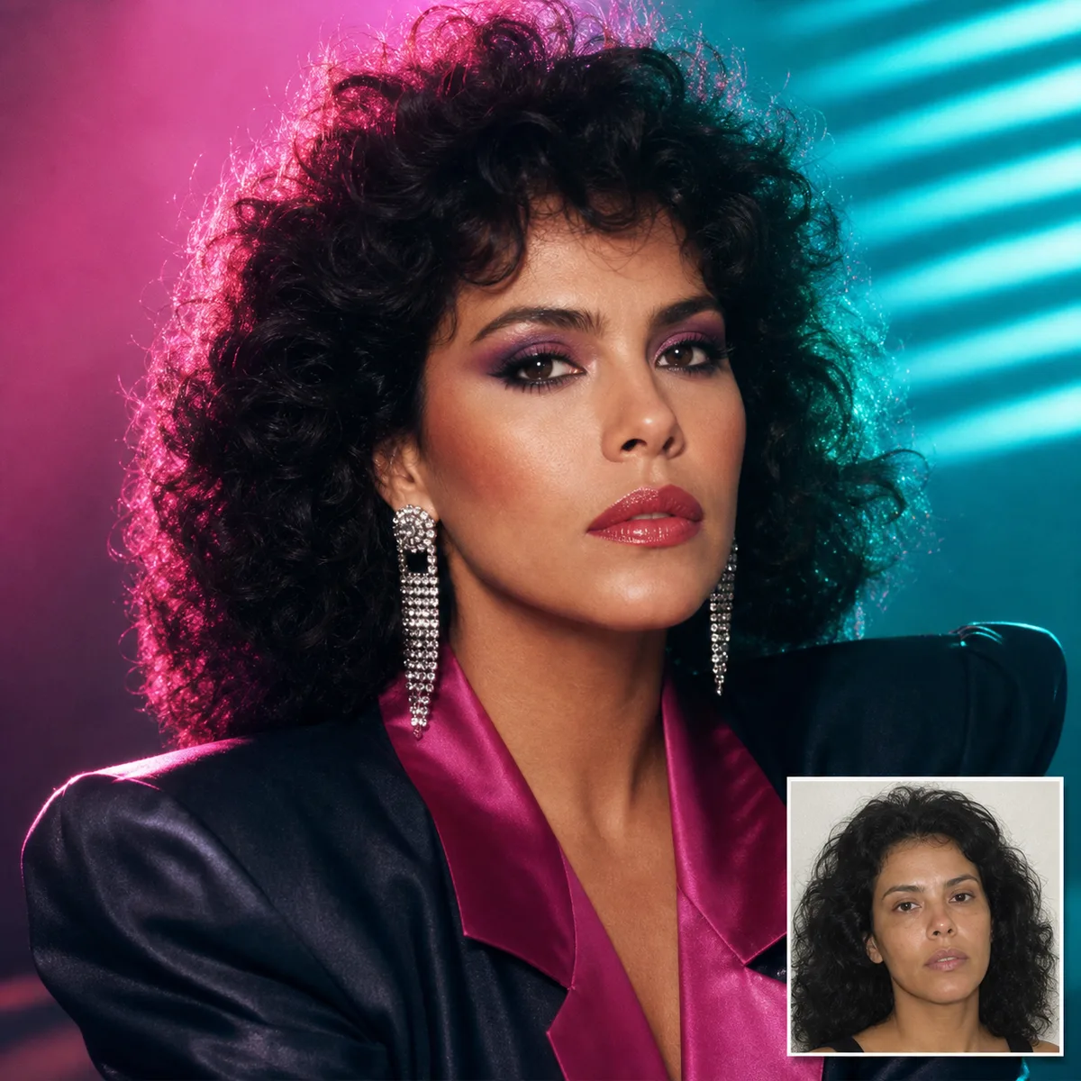 editorial fashion neon com antes e depois criado com ia