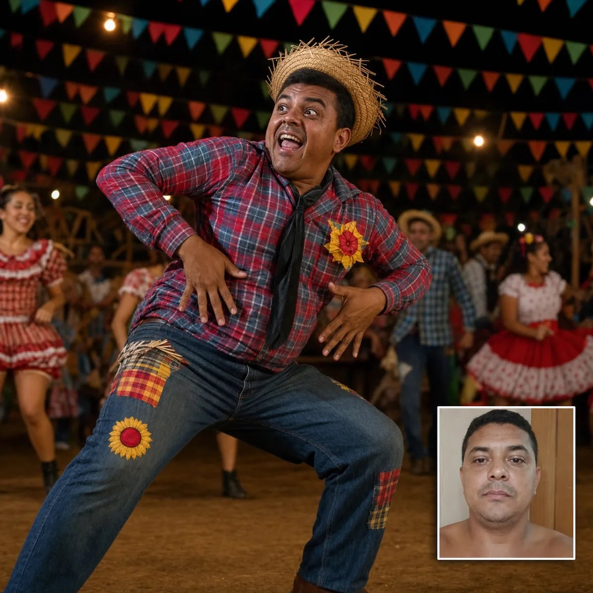 quadrilha com pose impossível com antes e depois criado com ia