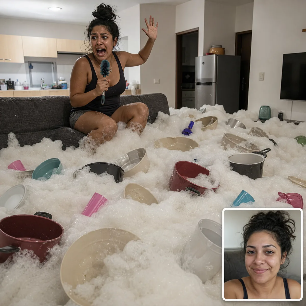 espuma invadindo a sala criado com IA