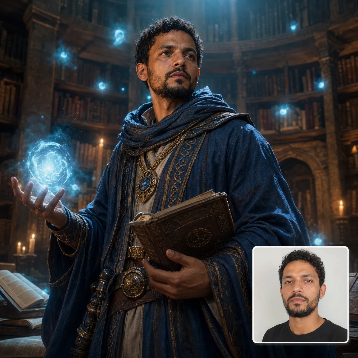 mago dos cristais com antes e depois criado com IA