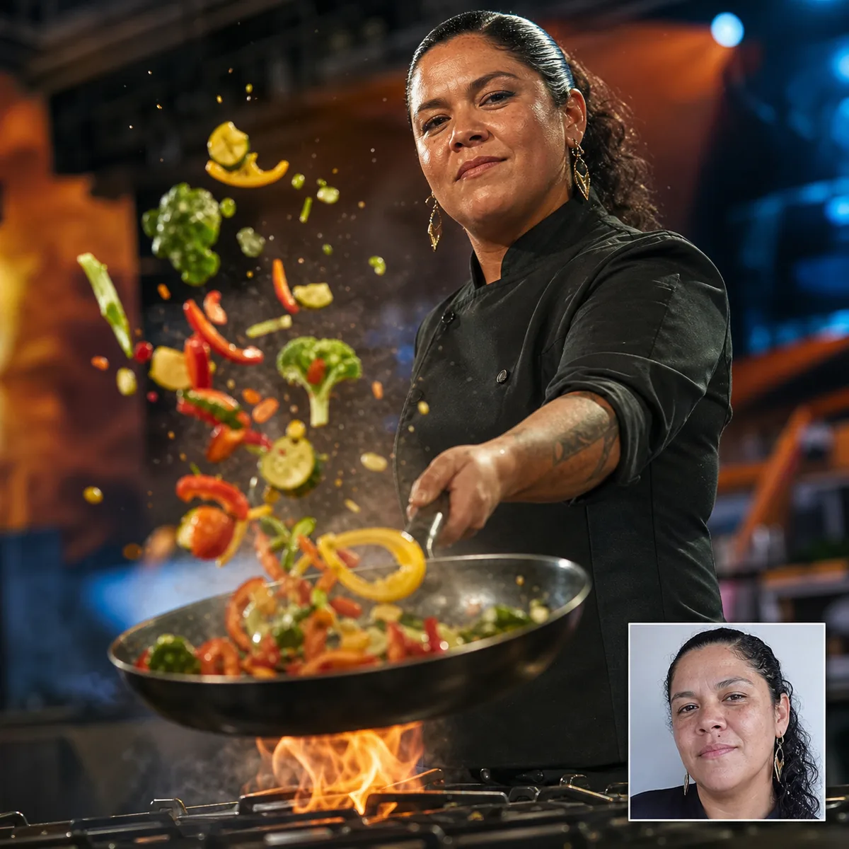competição culinária em caos com antes e depois criado com ia