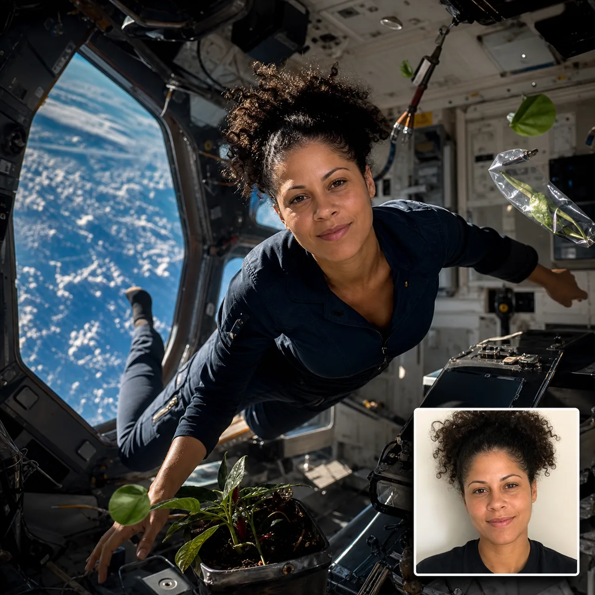 estação orbital em gravidade zero com antes e depois criado com ia