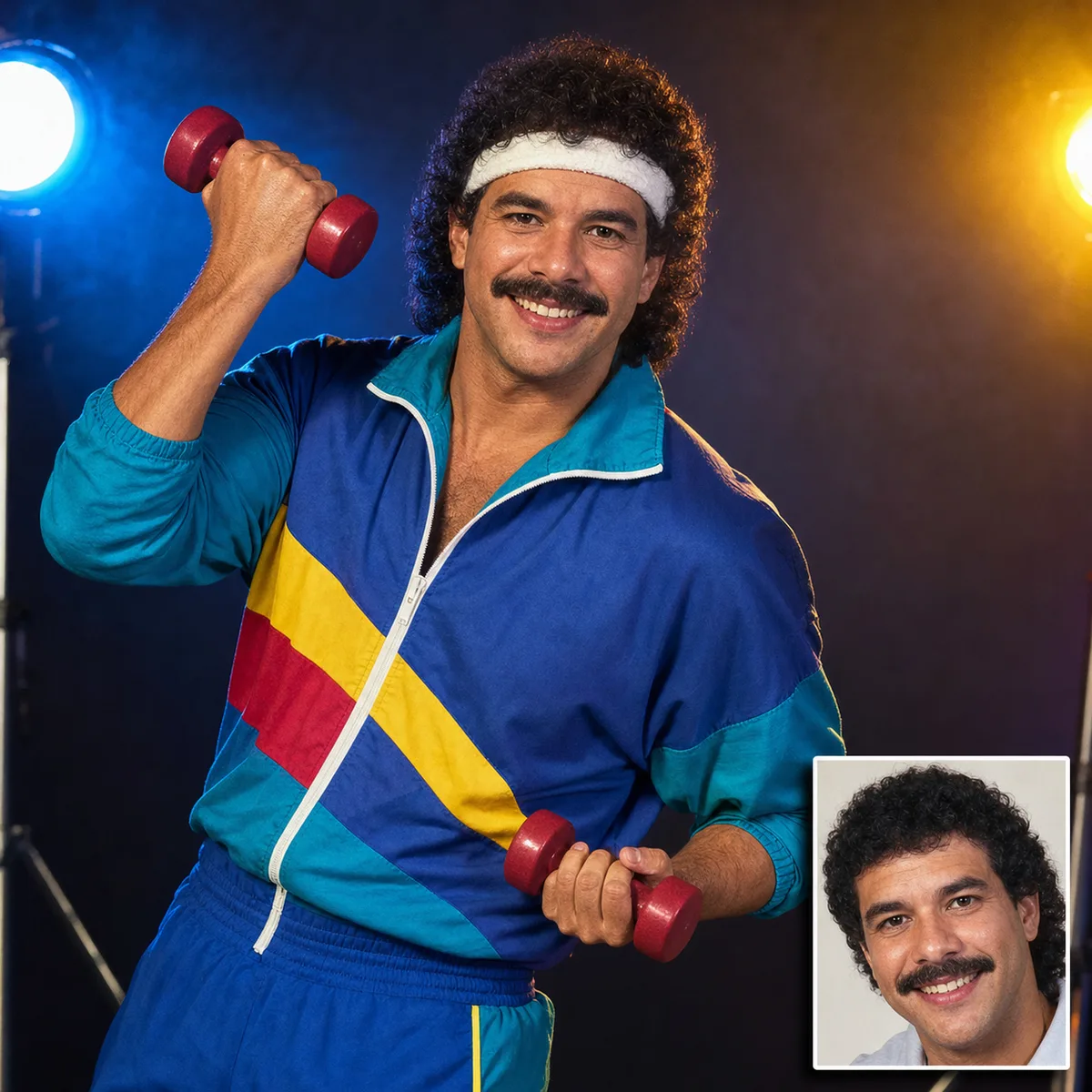 fitness retrô de academia com antes e depois criado com ia