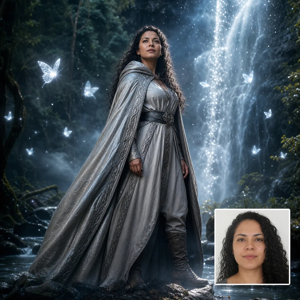 cachoeira brilhante com antes e depois criado com IA