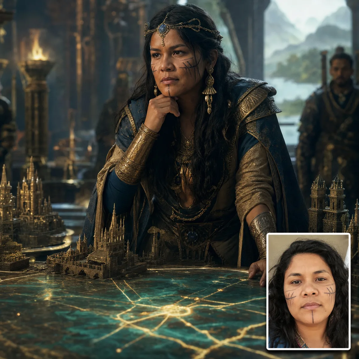 estrategista da mesa de guerra com antes e depois criado com IA