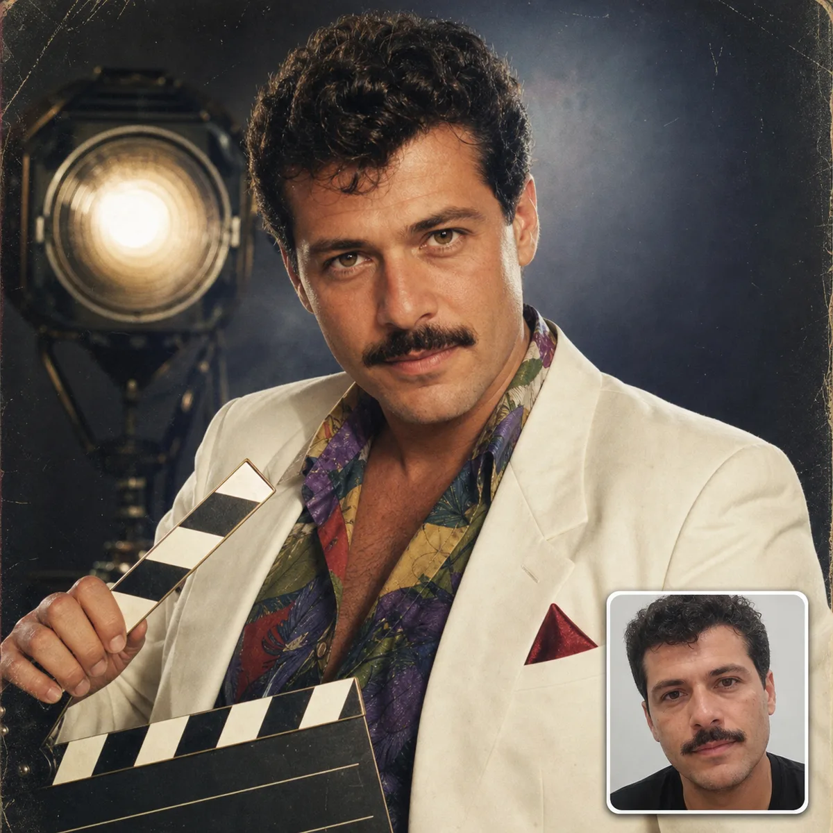 estrela de cinema vintage com antes e depois criado com ia