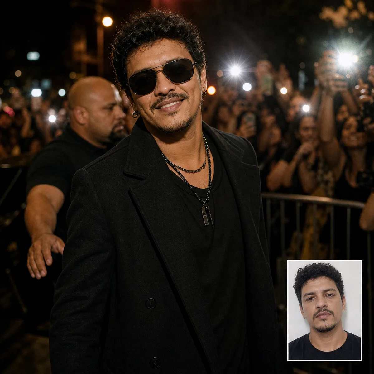 saída com flashes dos fãs com antes e depois criado com ia