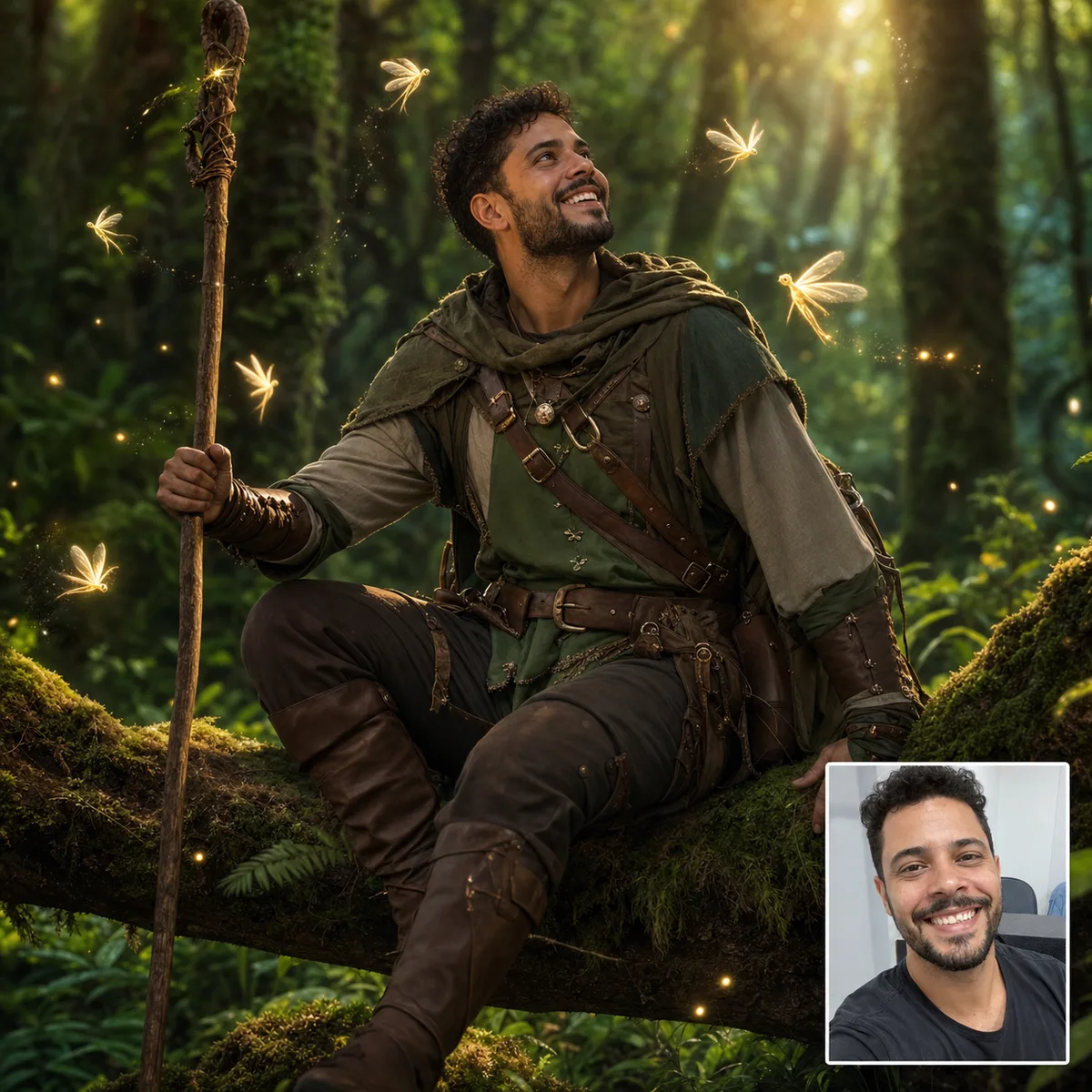 tronco caído encantado com antes e depois criado com IA