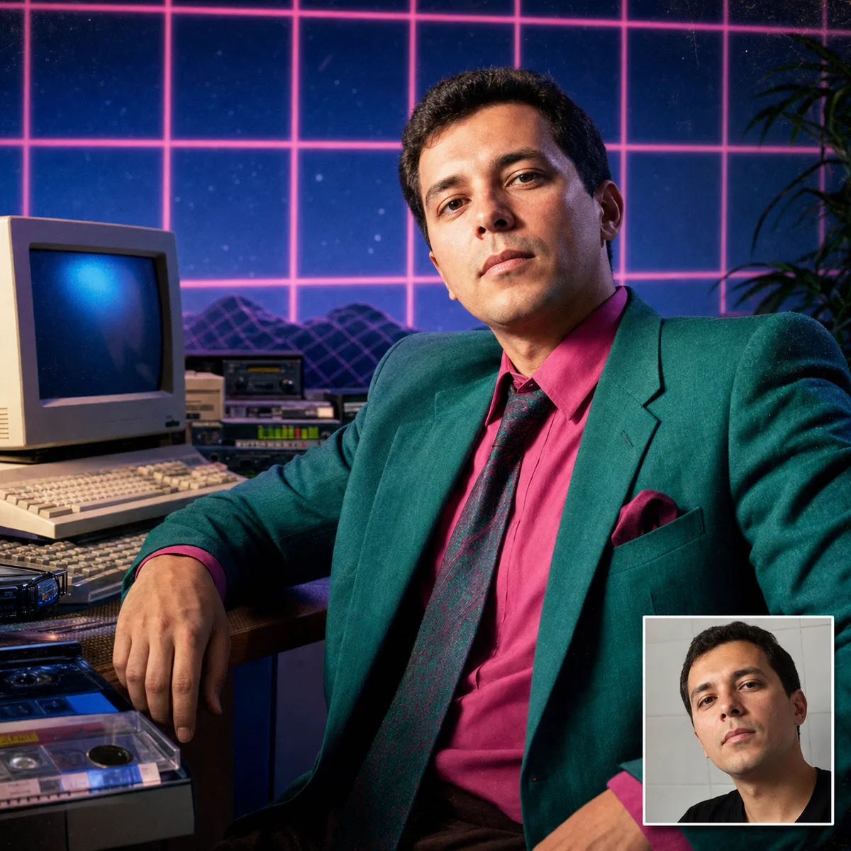 visionário da tecnologia retrô com antes e depois criado com ia