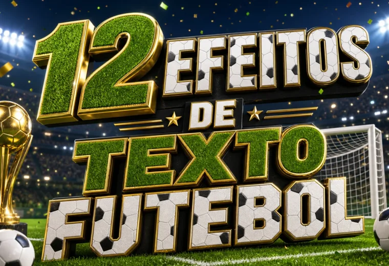 capa com 12 efeitos de texto de futebol gerados por IA