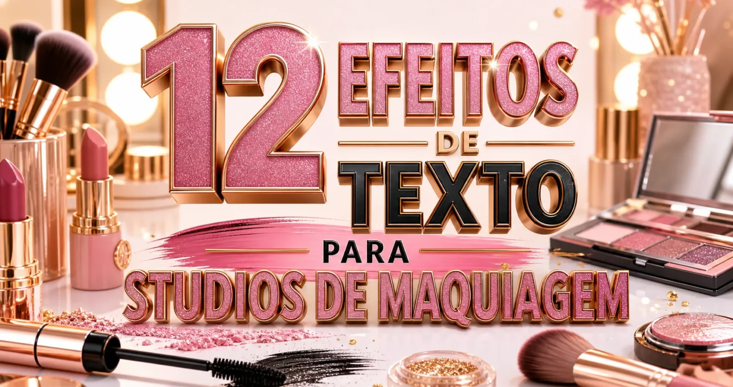 capa com 12 efeitos de texto para studios de maquiagem gerados por IA