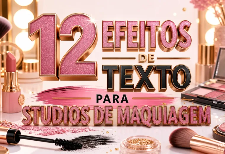 capa com 12 efeitos de texto para studios de maquiagem gerados por IA