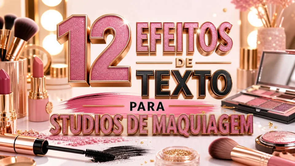 capa com 12 efeitos de texto para studios de maquiagem gerados por IA