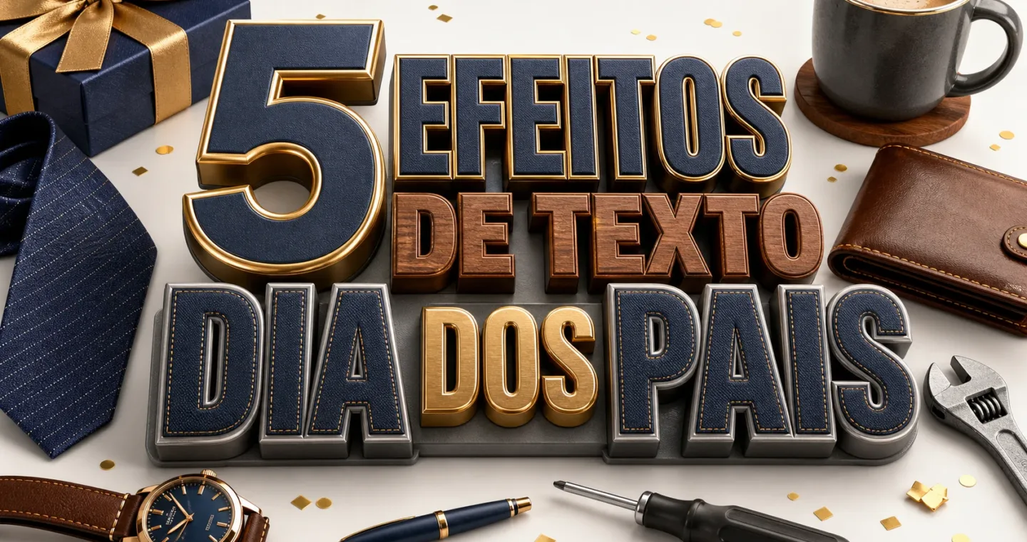 capa com 5 efeitos de texto para Dia dos Pais gerados por IA