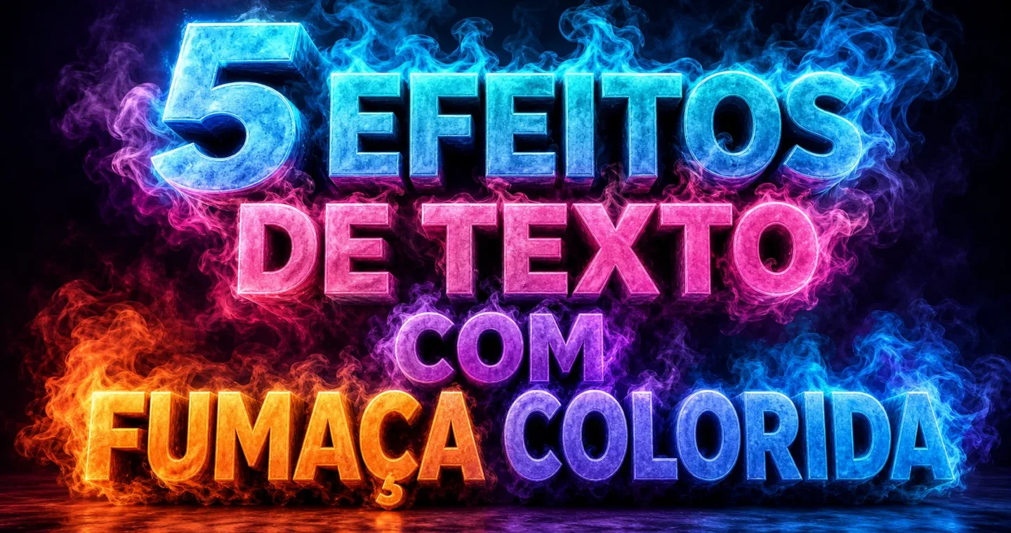 capa com 5 efeitos de texto com fumaça colorida gerados por IA