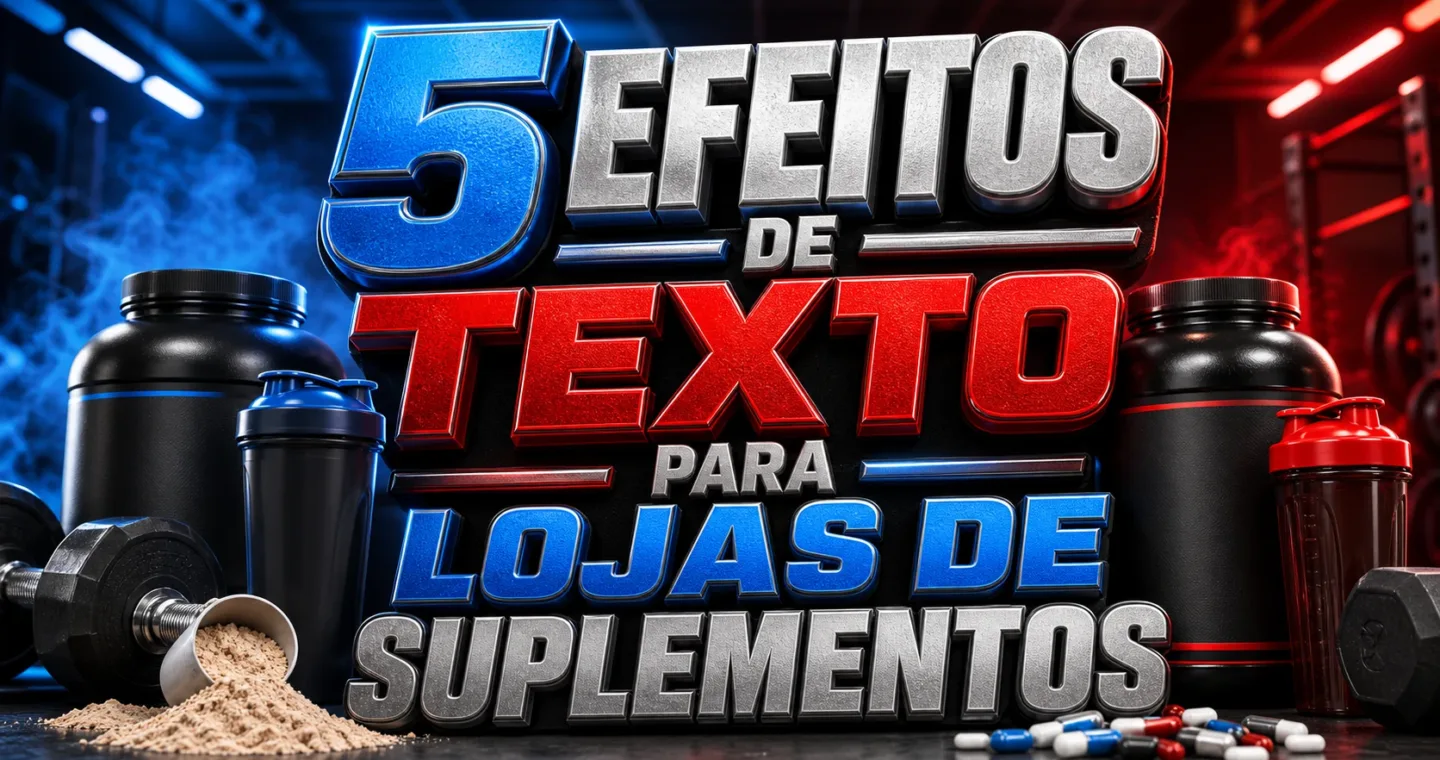 capa com 5 efeitos de texto para lojas de suplementos gerados por IA