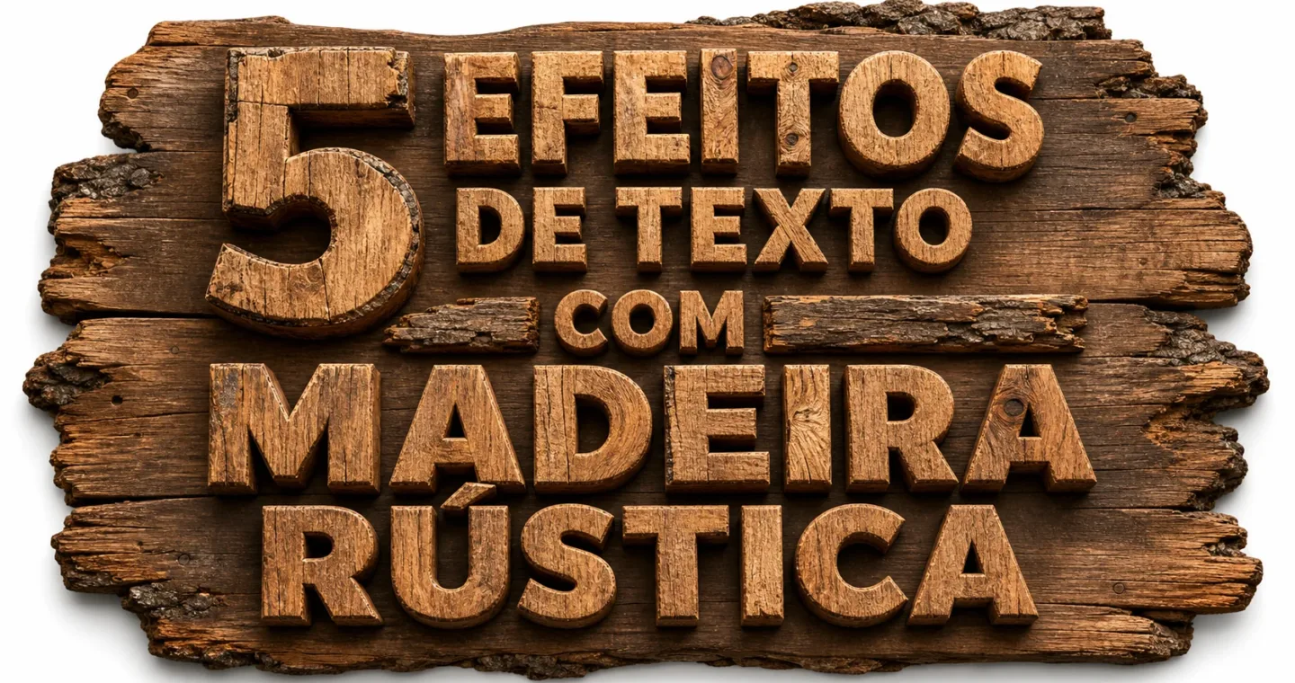 capa com 5 efeitos de texto com madeira rústica gerados por IA
