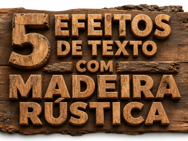 capa com 5 efeitos de texto com madeira rústica gerados por IA