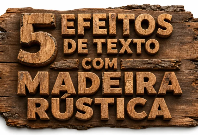 capa com 5 efeitos de texto com madeira rústica gerados por IA