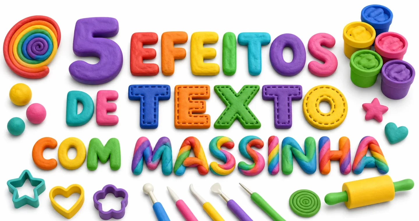 capa com 5 efeitos de texto com massinha gerados por IA