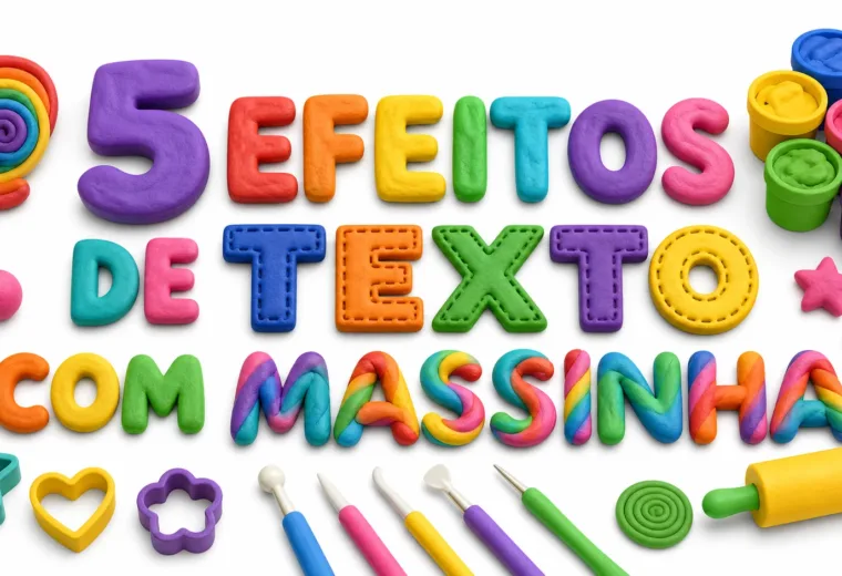 capa com 5 efeitos de texto com massinha gerados por IA