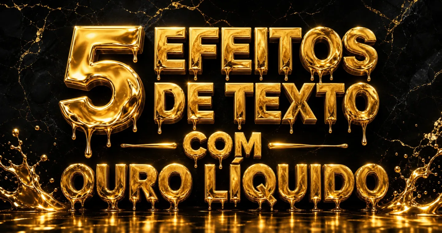 capa com 5 efeitos de texto com ouro líquido gerados por IA