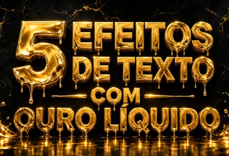 capa com 5 efeitos de texto com ouro líquido gerados por IA