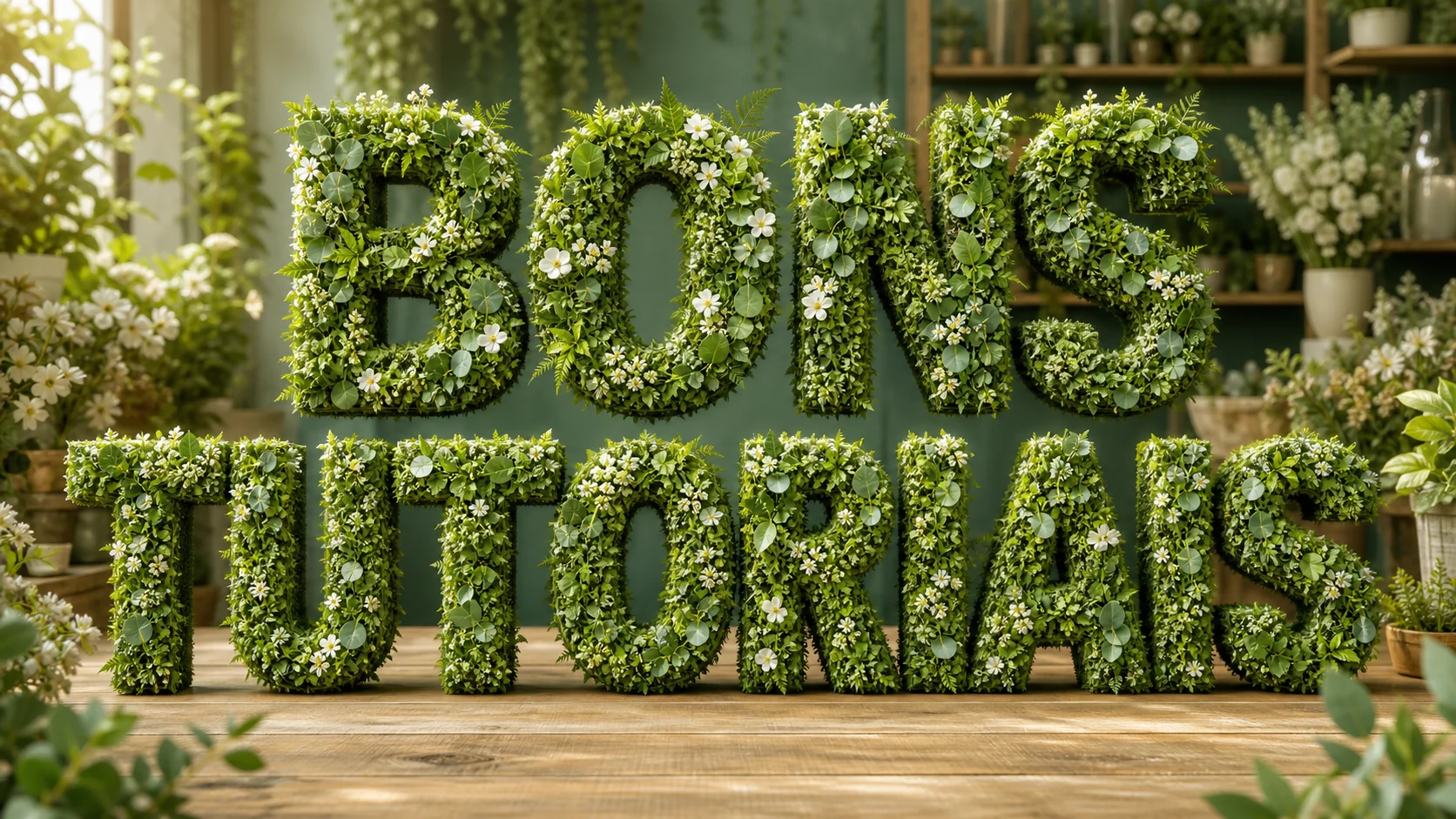 efeito de texto com folhagem verde para floricultura criado com IA