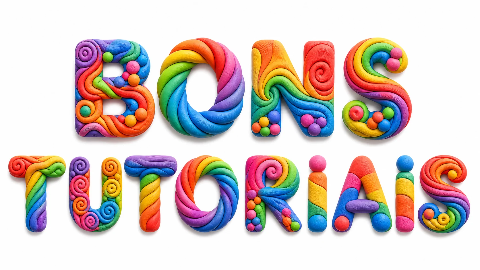 efeito de texto com massinha arco-íris e rolinhos coloridos