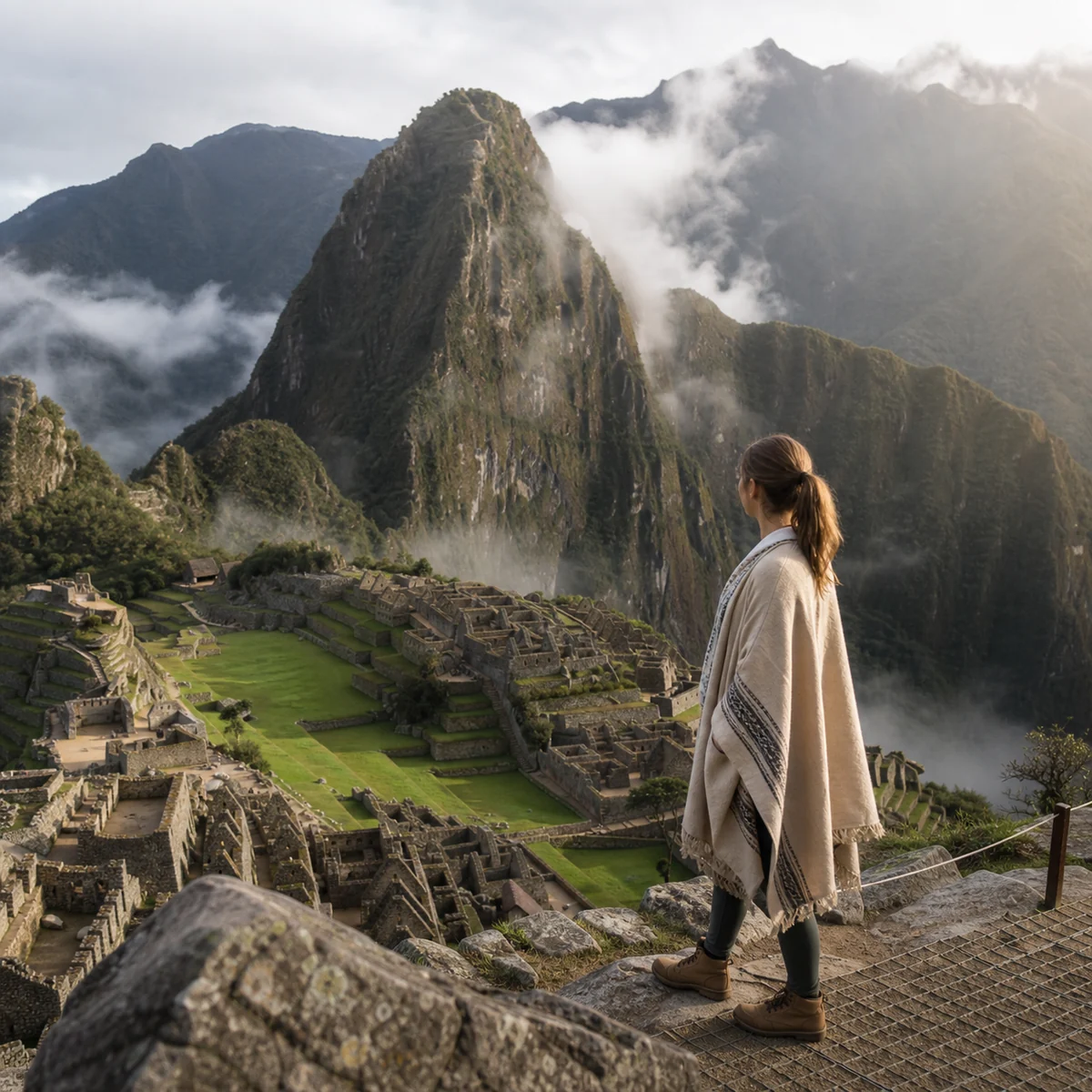 foto de viagem com IA em Machu Picchu usando pessoa de referência