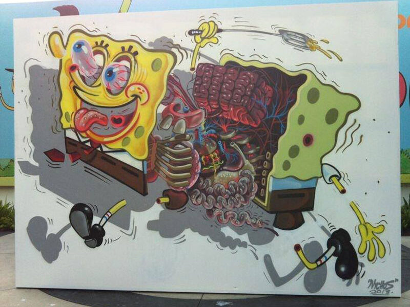 Desenhos animados e Anatomia juntos em Arte urbana feitos por Nychos (9)