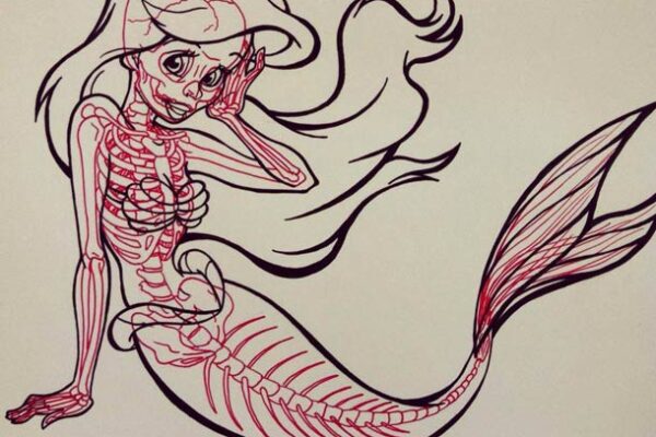 Ilustrações onde mostra a forma do esqueleto de personagens famosos - ilustrações de Chris Panda (15)