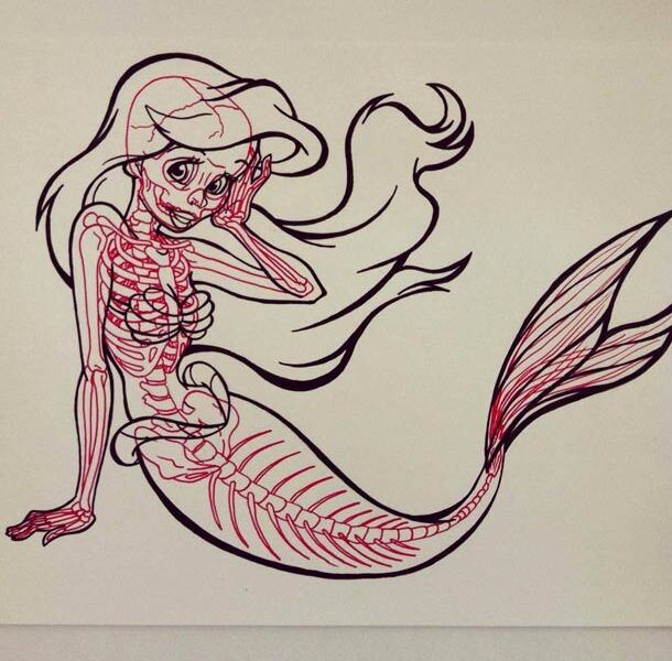 Ilustrações onde mostra a forma do esqueleto de personagens famosos - ilustrações de Chris Panda (15)