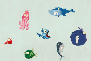 ícones apra as redes socais em formato de peixes, social fish (1)